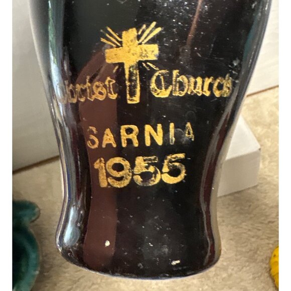 Vintage 1955 Christ Church Sarnia Black Glass Vase 7" Tall - Picture 2 of 9